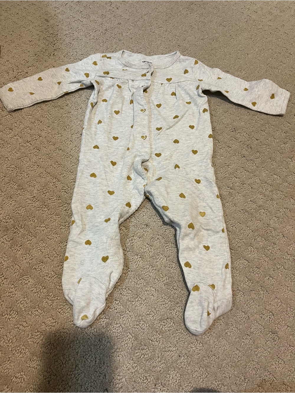 Carter's Heather Gray Footed One-Piece with Gold Heart Print